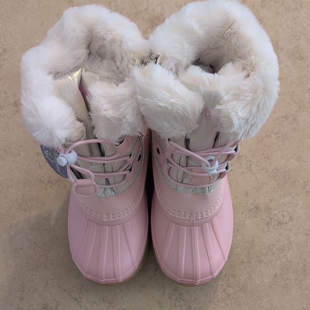 NWT Totes Pluto Pink Kids Snow Boots Faux Fur Lining Cinch Elastic Lace Up -Sz 2 - Picture 3 of 10